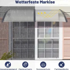 Vordach für Haustür Türvordach aus Polycarbonat mit Aluminiumstangen & PP-Halterung 197x89 cm