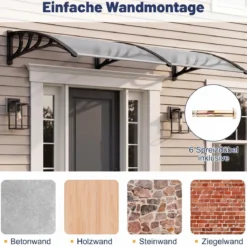 Vordach für Haustür Türvordach aus Polycarbonat mit Aluminiumstangen & PP-Halterung 197x89 cm