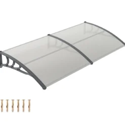 Vordach für Haustür Türvordach aus Polycarbonat mit Aluminiumstangen & PP-Halterung 197x89 cm
