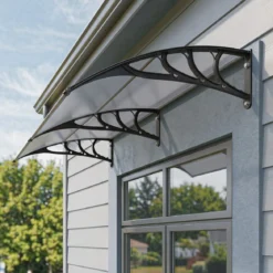 Vordach für Haustür Türvordach aus Polycarbonat mit Aluminiumstangen & PP-Halterung 197x89 cm