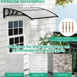 Vordach für Haustür 150 x 100 cm Überdachung aus Aluminium und Polycarbonat 150 x 100 x 28 cm Grau