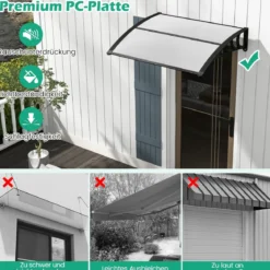 Vordach für Haustür 150 x 100 cm Überdachung aus Aluminium und Polycarbonat 150 x 100 x 28 cm Grau