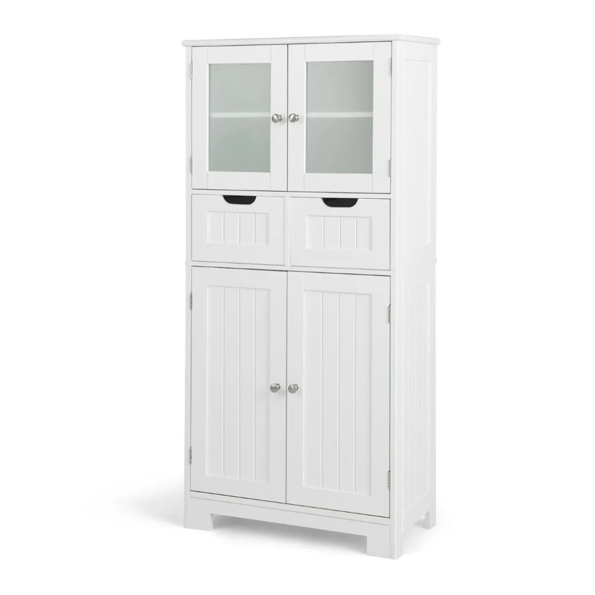 Vorratsschrank Freistehender Badezimmerschrank mit 2 Glastüren 60 x 30 x 128 cm Weiß