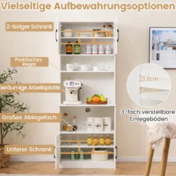 Vorratsschrank mit Steckdosen freistehende schmale Küchenvitrine mit 4 Türen Weiß