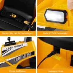 12V Rasenmäher mit Doppelten Steuerhebeln & LED-Lichter & Dreh- und Wende-Funktion Orange