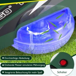 12V Rasenmäher mit Doppelten Steuerhebeln & LED-Lichter & Dreh- und Wende-Funktion Grün
