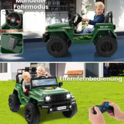24V 2 Sitzer Kinder Elektroauto mit Fernbedienung & Musik & Hupe & LED-Leuchten Kinderauto Grün