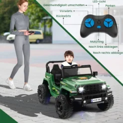 24V 2 Sitzer Kinder Elektroauto mit Fernbedienung & Musik & Hupe & LED-Leuchten Kinderauto Grün