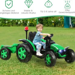 12V Traktor mit 2,4G Fernbedienung & Abnehmbarem Anhänger Aufsitztraktor für Kinder 3-8 J.