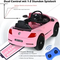 VW Beetle Kinderauto mit Musik & 2 Beleuchtungsmodi inkl. 2,4G Fernbedienung Rosa