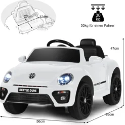 VW Beetle Kinderauto mit Musik & 2 Beleuchtungsmodi inkl. 2,4G Fernbedienung Weiß