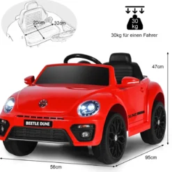 VW Beetle Kinderauto mit Musik & 2 Beleuchtungsmodi inkl. 2,4G Fernbedienung Rot