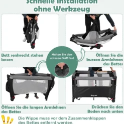 Wandelbares 5-in-1-Babybett mit Wickeltisch & Aufbewahrungstasche Schwarz