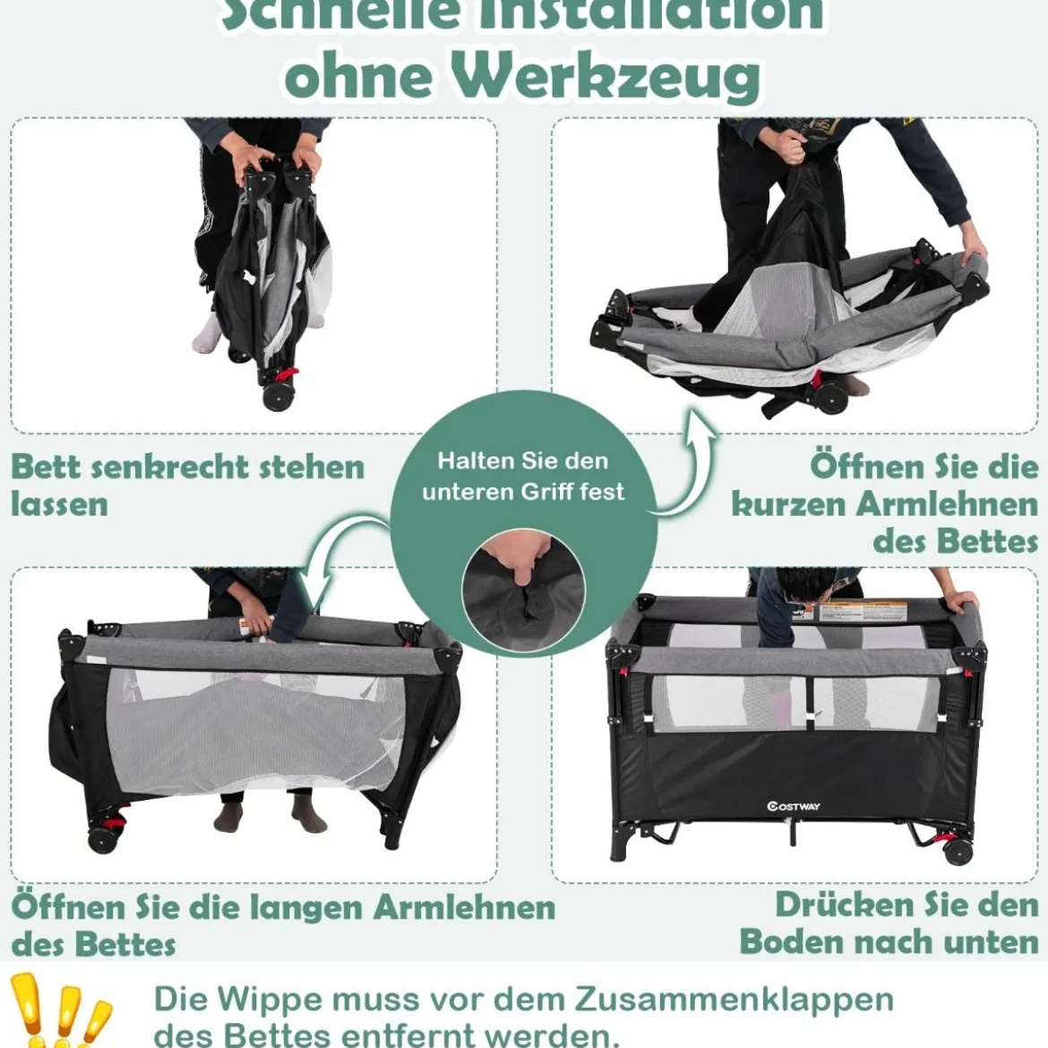 Wandelbares 5-in-1-Babybett mit Wickeltisch & Aufbewahrungstasche Schwarz