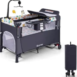 Wandelbares 5-in-1-Babybett mit Wickeltisch & Aufbewahrungstasche Schwarz