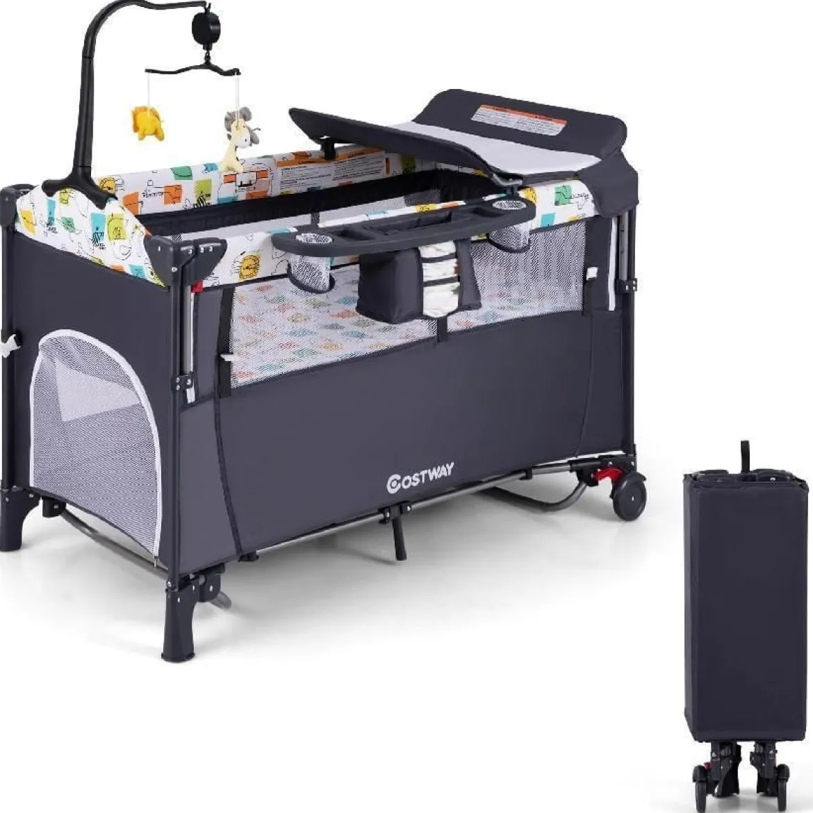 Wandelbares 5-in-1-Babybett mit Wickeltisch & Aufbewahrungstasche Schwarz