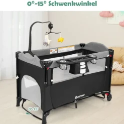 Wandelbares 5-in-1-Babybett mit Wickeltisch & Aufbewahrungstasche Schwarz