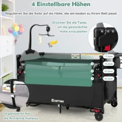 Wandelbares 5-in-1-Babybett mit Wickeltisch & Aufbewahrungstasche Schwarz