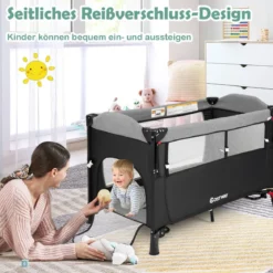 Wandelbares 5-in-1-Babybett mit Wickeltisch & Aufbewahrungstasche Schwarz