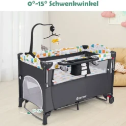 Wandelbares 5-in-1-Babybett mit Wickeltisch & Aufbewahrungstasche Grau
