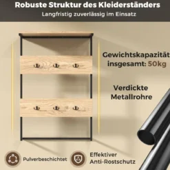 Wandgarderobe mit Ablage & 6 Haken Wandregal Industrielle Garderobenleiste Kleiderstange