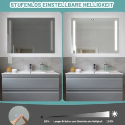 Wandmontierbarer LED-Spiegel mit stufenlos einstellbarer Helligkeit 80 x 60 cm