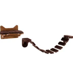 Wandmontierbares Katzen-Klettergerüst hölzernes Katzenbett Katzenbrücke Braun