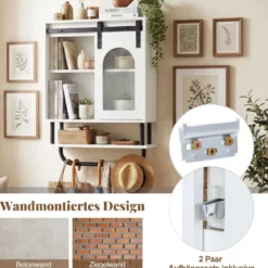 Wandmontierter Badschrank mit Handtuchhalter & Offener Ablage Hängeschrank Weiß