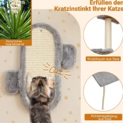 Wandmontierter Katzenturm-Set Platzsparendes Kratzbaum-Set mit 2-stufiger Plattform Grau