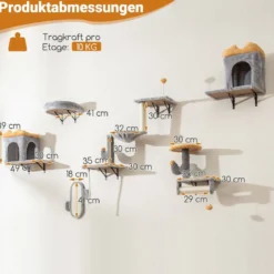 Wandmontierter Katzenturm-Set Platzsparendes Kratzbaum-Set mit 2-stufiger Plattform Grau