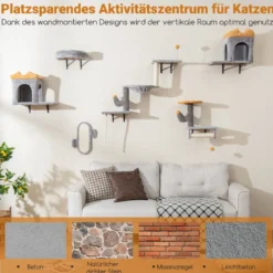 Wandmontierter Katzenturm-Set Platzsparendes Kratzbaum-Set mit 2-stufiger Plattform Grau