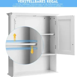 Wandschrank Badezimmer-Wandschrank Hängeschrank aus Holz 60 x 20 x 70,5 cm Weiß