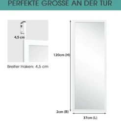 Wandspiegel Ganzkörperspiegel mit höhenverstellbaren Hängehaken 37 x 2 x 120 cm Weiß