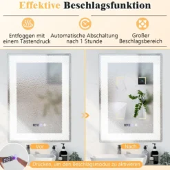 Wandspiegel mit LED-Beleuchtung & Speicherfunktion & Zeit- & Temperaturanzeige Kosmetikspiegel