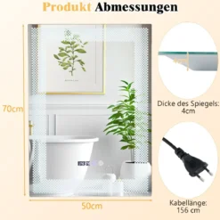 Wandspiegel mit LED-Beleuchtung & Speicherfunktion & Zeit- & Temperaturanzeige Kosmetikspiegel