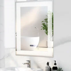 Wandspiegel mit LED-Beleuchtung & Speicherfunktion & Zeit- & Temperaturanzeige Kosmetikspiegel