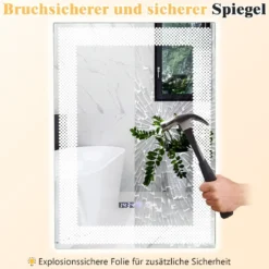 Wandspiegel mit LED-Beleuchtung & Speicherfunktion & Zeit- & Temperaturanzeige Kosmetikspiegel