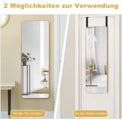 Wandspiegel Türspiegel mit 2 Haken & Abgerundeten Ecken Hängespiegel