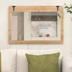 Wandspiegel zum Aufhängen mit Holzrahmen & Metallhaken Hängespiegel Holzspiegel