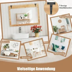 Wandspiegel zum Aufhängen mit Holzrahmen & Metallhaken Hängespiegel Holzspiegel