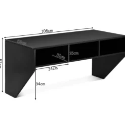 Wandtisch Holz Wandmontierbarer Computertisch mit 3 Ablageflächen 108 x 53 x 52 cm Schwarz