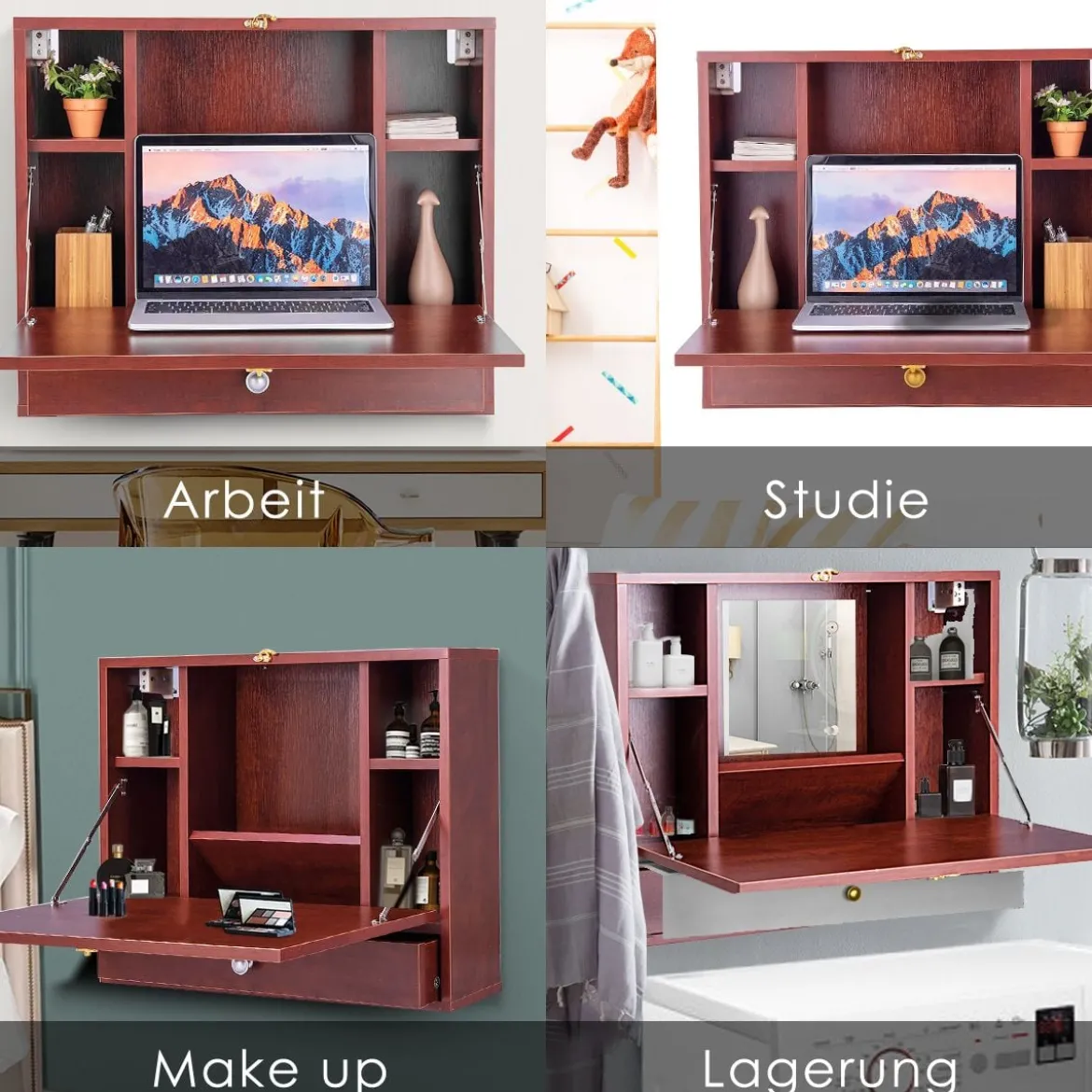 Wandtisch Klapptisch Multifunktionaler Schreibtisch Laptop-Tisch Braun