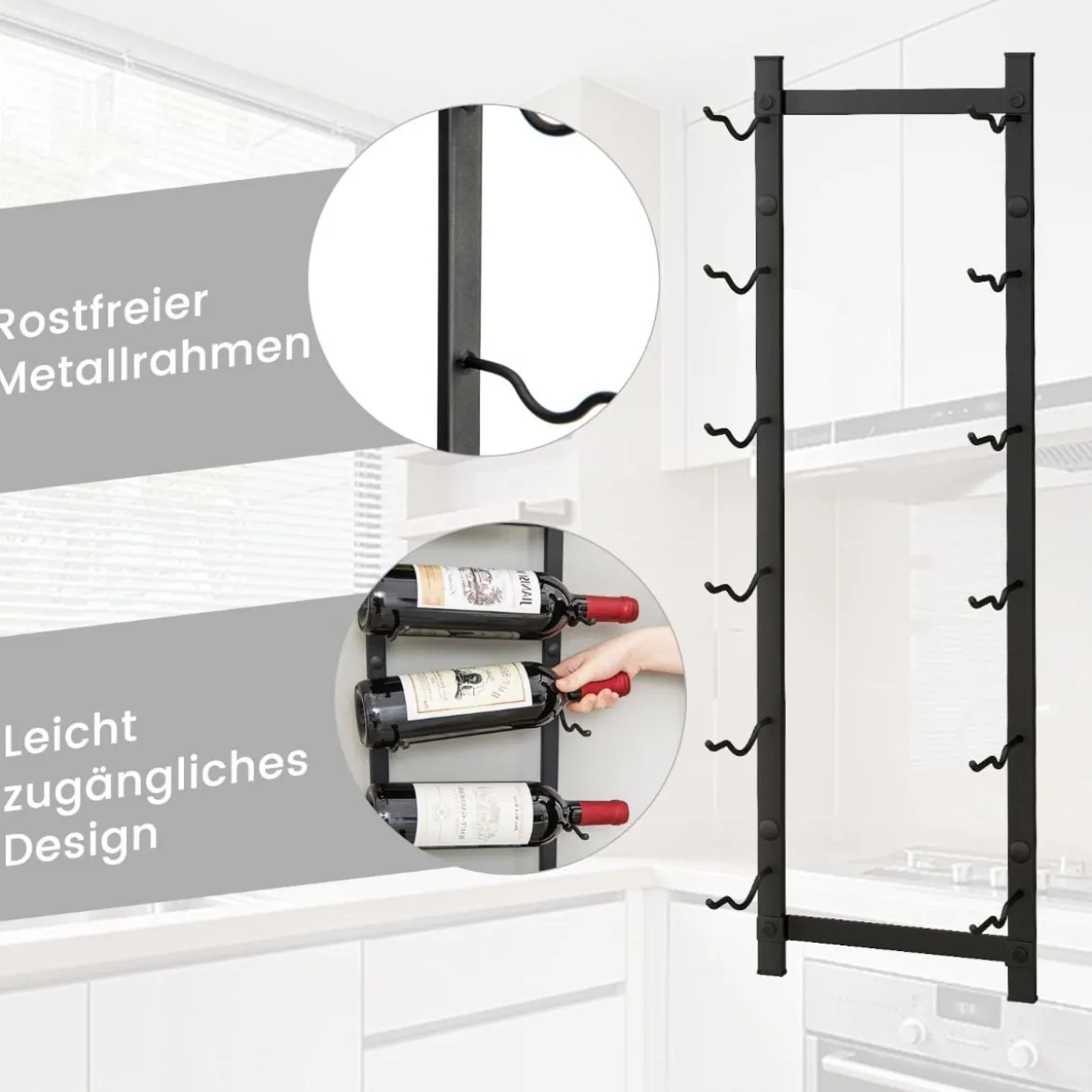 Wand Weinregal für 6/9/12 Weinflaschen Metall Flaschenhalter Industriales Flaschenregal