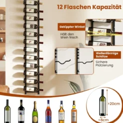 Wand Weinregal für 6/9/12 Weinflaschen Metall Flaschenhalter Industriales Flaschenregal