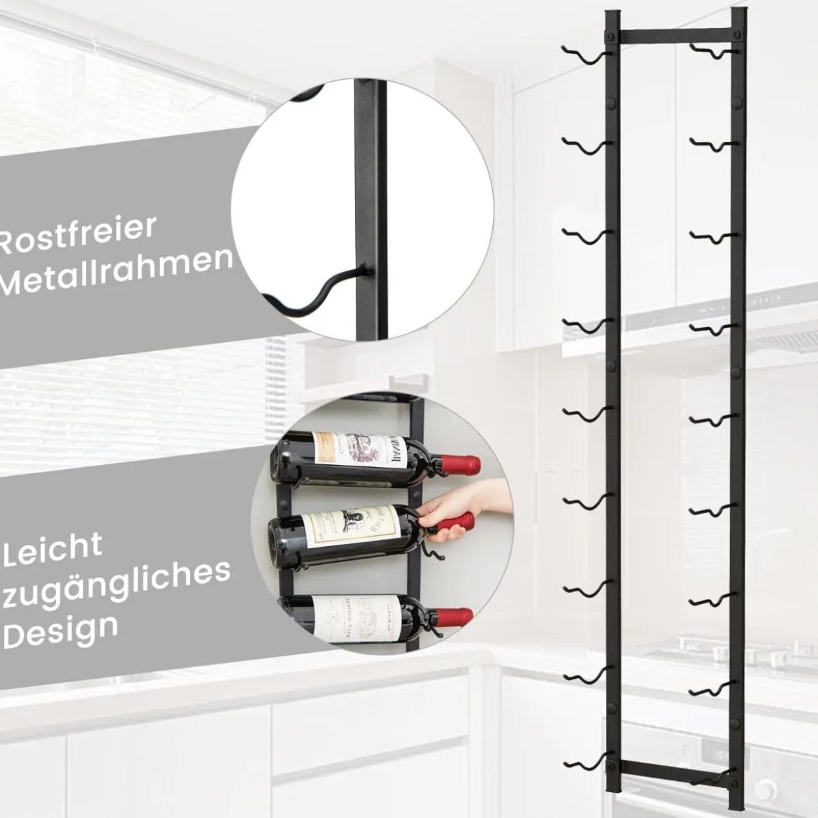 Wand Weinregal für 6/9/12 Weinflaschen Metall Flaschenhalter Industriales Flaschenregal