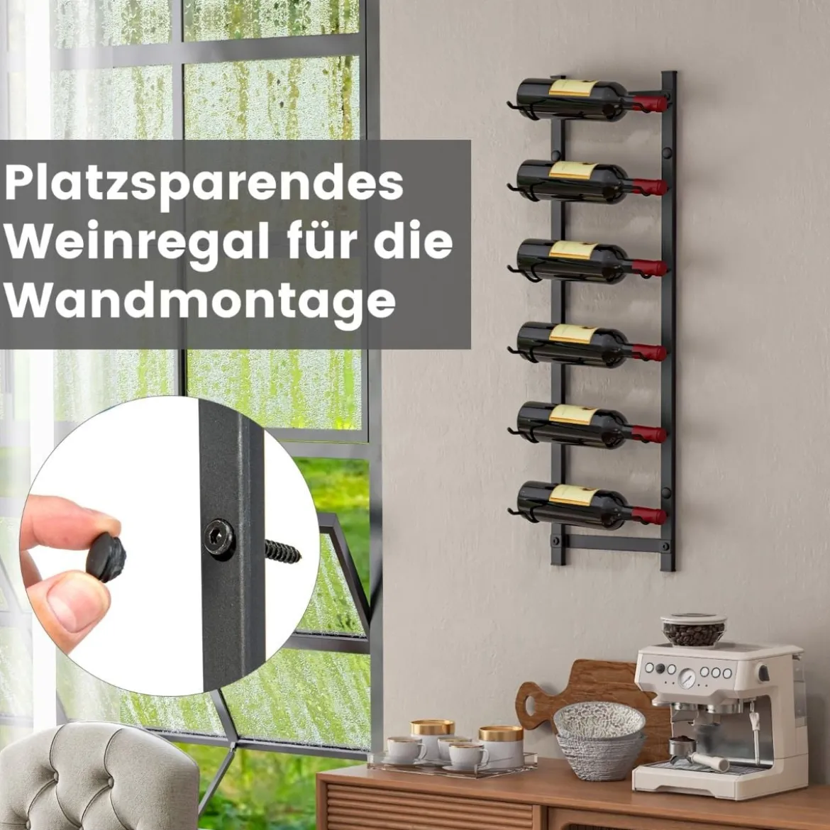 Wand Weinregal für 6/9/12 Weinflaschen Metall Flaschenhalter Industriales Flaschenregal