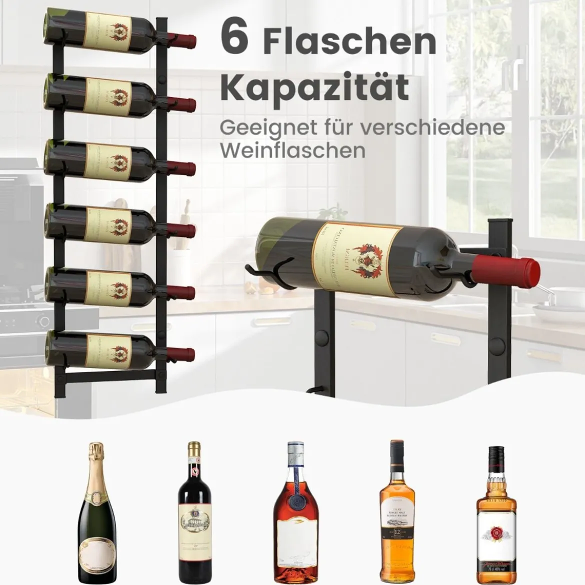 Wand Weinregal für 6/9/12 Weinflaschen Metall Flaschenhalter Industriales Flaschenregal