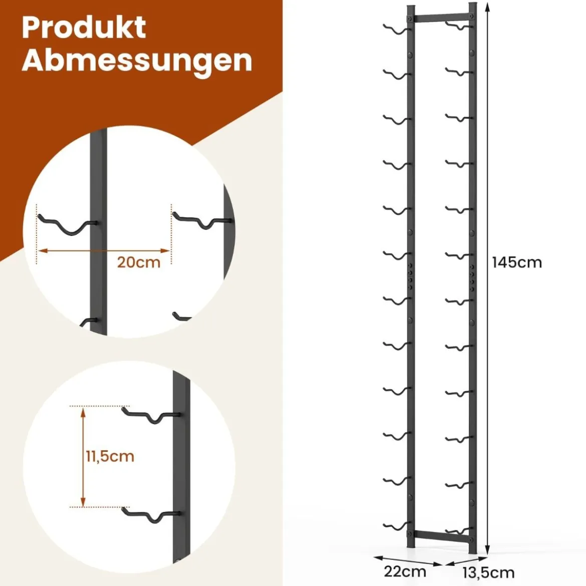 Wand Weinregal für 6/9/12 Weinflaschen Metall Flaschenhalter Industriales Flaschenregal