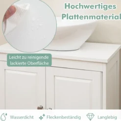 Waschbeckenunterschrank Badezimmerschrank mit 2 Türen & verstellbaren Regal Gerade Beine Weiß 60 x 30 x 60 cm