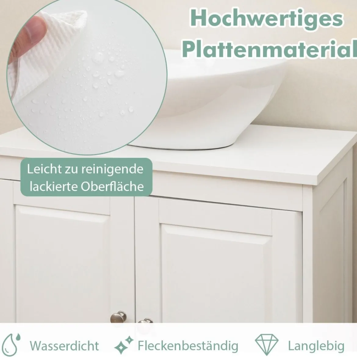 Waschbeckenunterschrank Badezimmerschrank mit 2 Türen & verstellbaren Regal Gerade Beine Weiß 60 x 30 x 60 cm